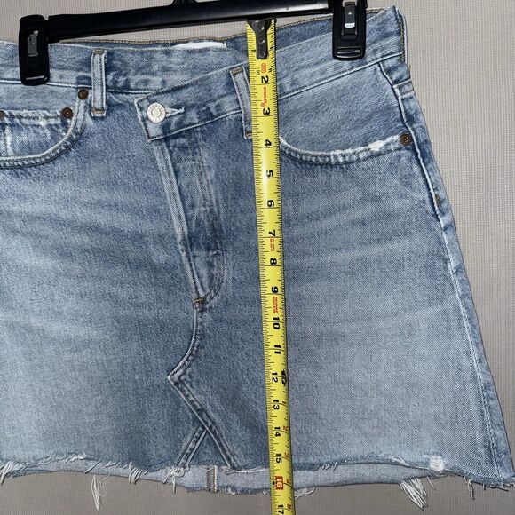 Agolde Denim Skirt 25 Blue Distressed Criss Cross Frayed Hem Organic Cotton - Picture 8 of 11